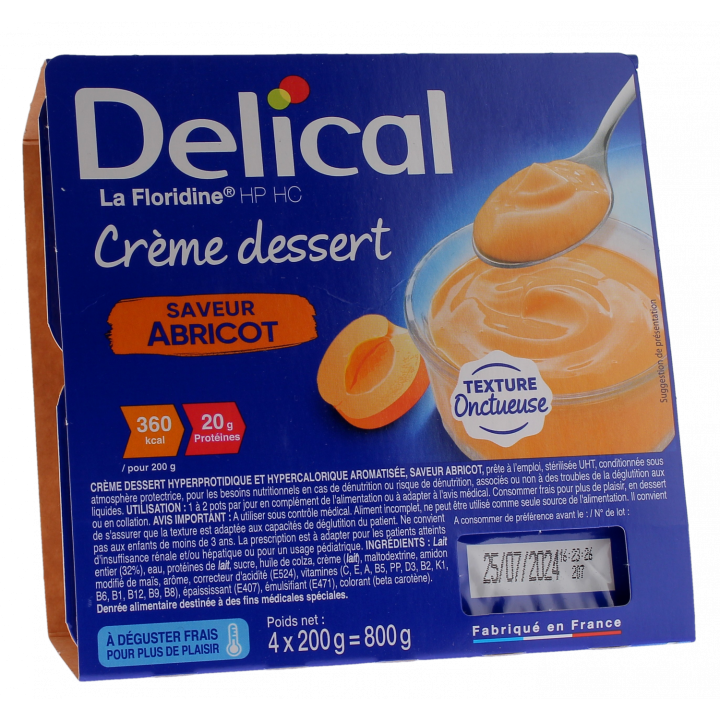 Delical Dessertcreme HP/HC La Floridine Aprikosengeschmack - 4 Becher à 200g