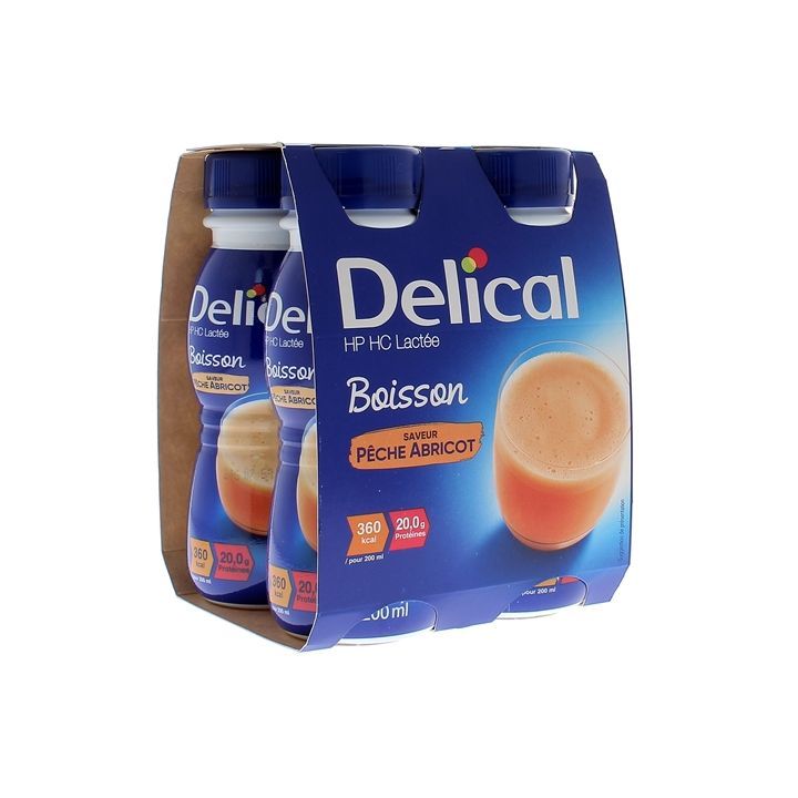 Delical Getränk HP/HC mit Milchgeschmack Pfirsich-Aprikose - 4 Flaschen à 200 ml