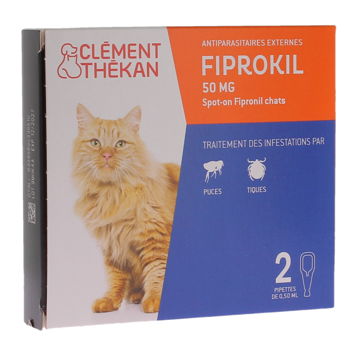 Fiprokil antiparasitär für Katzen 50mg Clément Thékan - Packung mit 2 Pipetten zu 0,50 ml