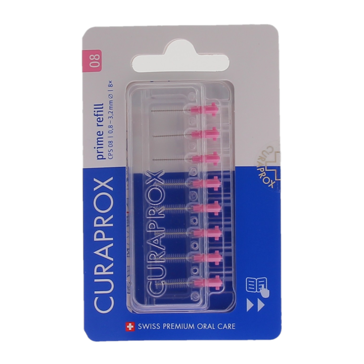 Prime Nachfüllpack für Interdentalbürsten Größe 08 Curaprox - Packung mit 8 Nachfüllungen