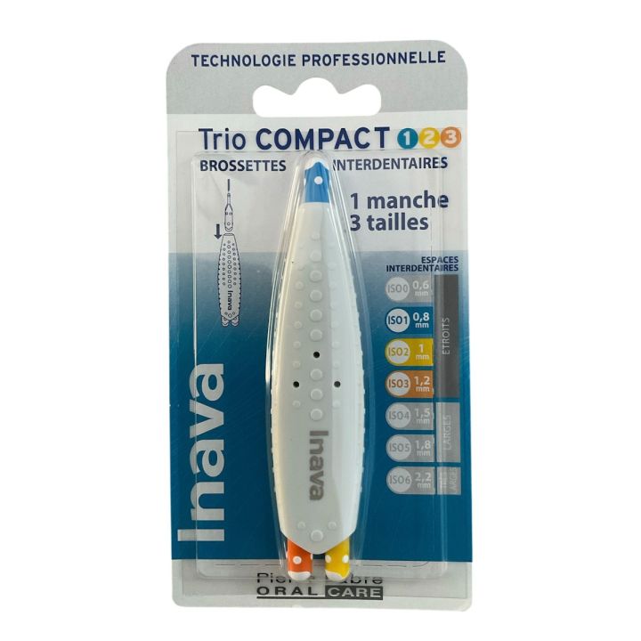 Interdentalbürsten Trio Compact ISO 1/2/3 Inava - Box mit 1 Griff und 3 Bürsten