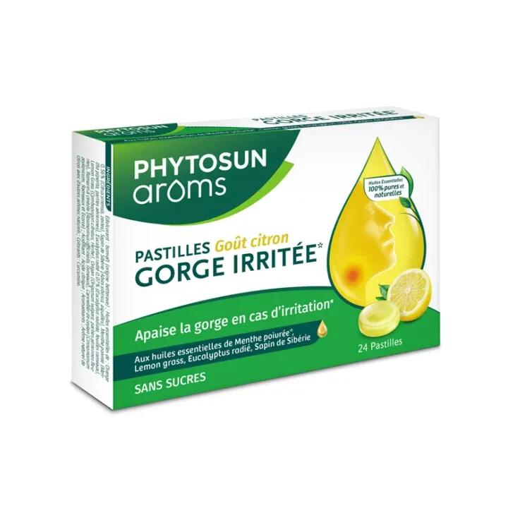 Zuckerfreie Lutschtabletten bei gereiztem Hals mit Zitronenaroma Phytosun arôms - Packung mit 24 Lutschtabletten