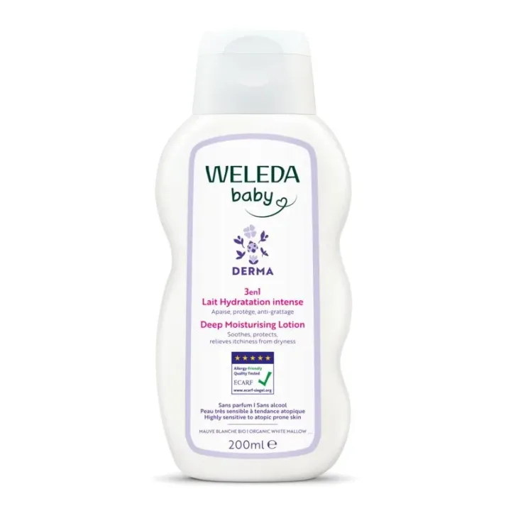 Intensive Feuchtigkeitsmilch 3 in 1 Weleda Baby Derma - Flasche mit 200ml