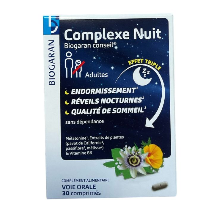 Komplexe Nacht Triple Effekt Biogaran - Packung mit 30 Tabletten