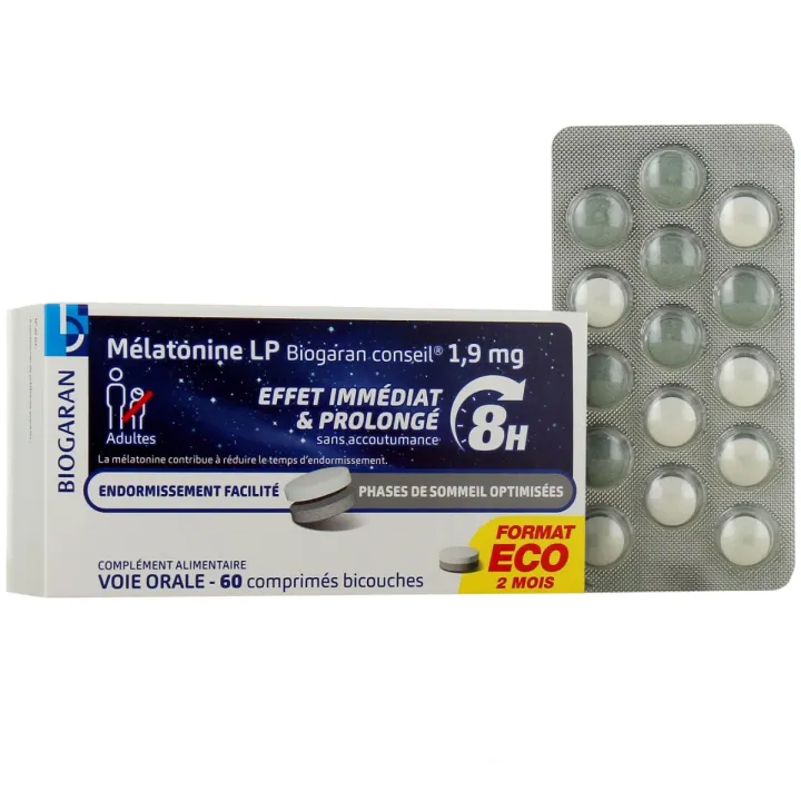 Melatonin 1,9 mg Retardierte Freisetzung Biogaran - Packung mit 60 Tabletten