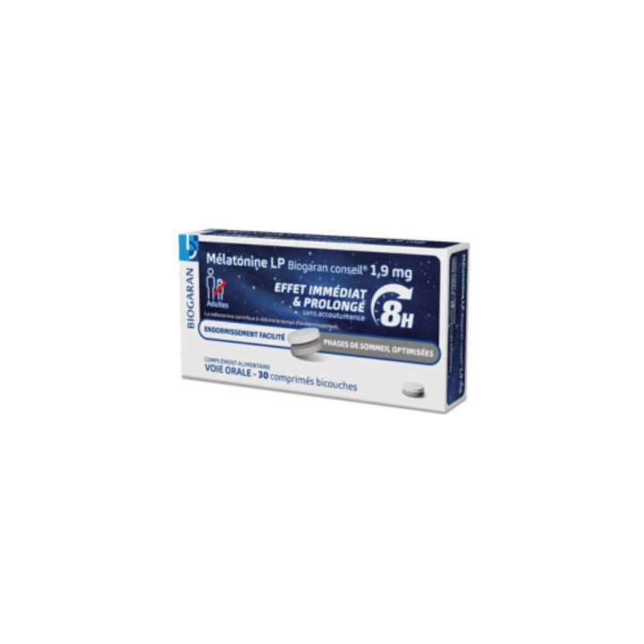 Melatonin LP sofortige und verlängerte Wirkung 8h Biogaran - Packung mit 30 Tabletten