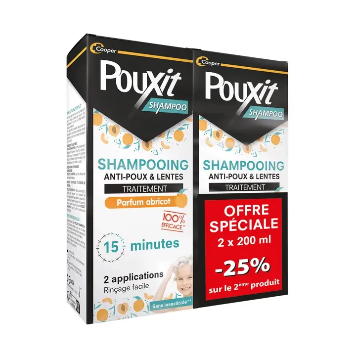 Shampoo gegen Läuse & Nissen mit Aprikosen-Duft Pouxit - 2 x 200ml Flaschen Sonderangebot