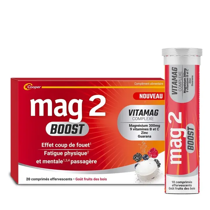Mag2 Boost Aufputsch-Effekt Waldfrüchte-Geschmack Cooper - 20 Brausetabletten Box