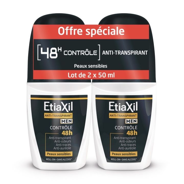Antitranspirant für Männer 48h Kontrolle Etiaxil - 2er Pack 50ml Roll-ons
