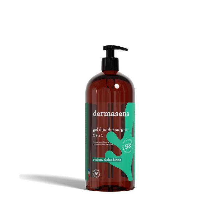 Dermasens überfettendes Duschgel mit Duft von Weißer Zeder Marke Verte - Pumpflasche 1L
