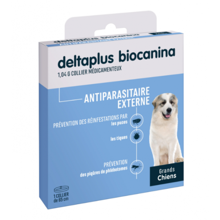 Antiparasitäres Mittel Deltaplus für große Hunde Biocanina - Schachtel mit einem 65 cm Halsband