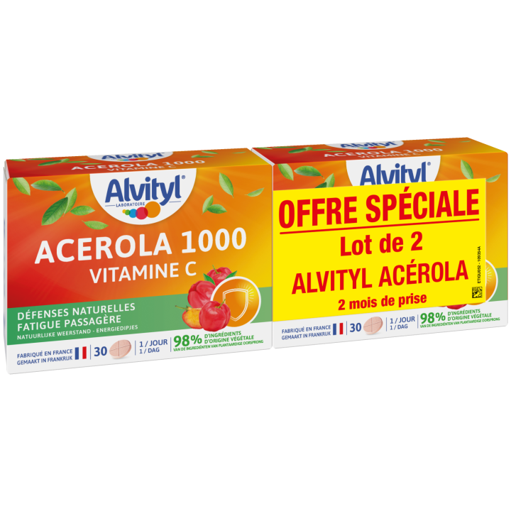 Acérola 1000 Vitamin C Alvityl - 2 Schachteln mit 30 Tabletten