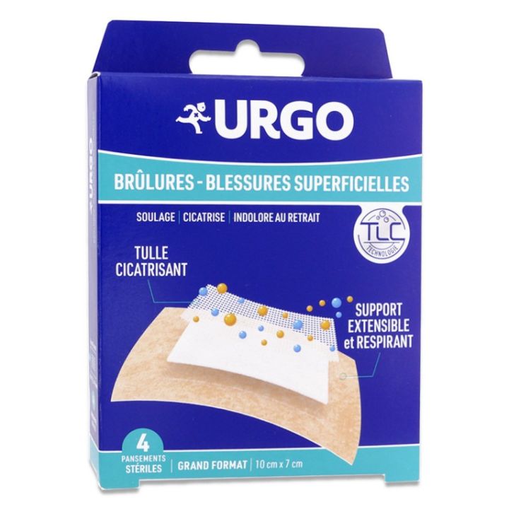Urgo Verbände für Brandwunden/Oberflächenverletzungen - Packung mit 4 großen sterilen Verbänden