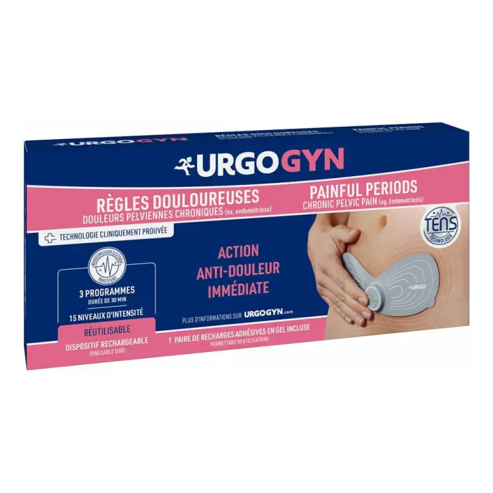 Urgogyn Elektrotherapie-Patch bei schmerzhaften Menstruationen wiederaufladbar Urgo - ein Patch + 2 Paar nachladbare Gele