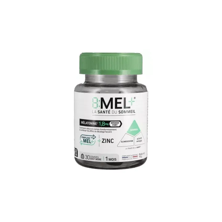 8 MEL+ Gummis Melatonin 1,8mg Geschmack Brombeere - Dose mit 30 Gummis