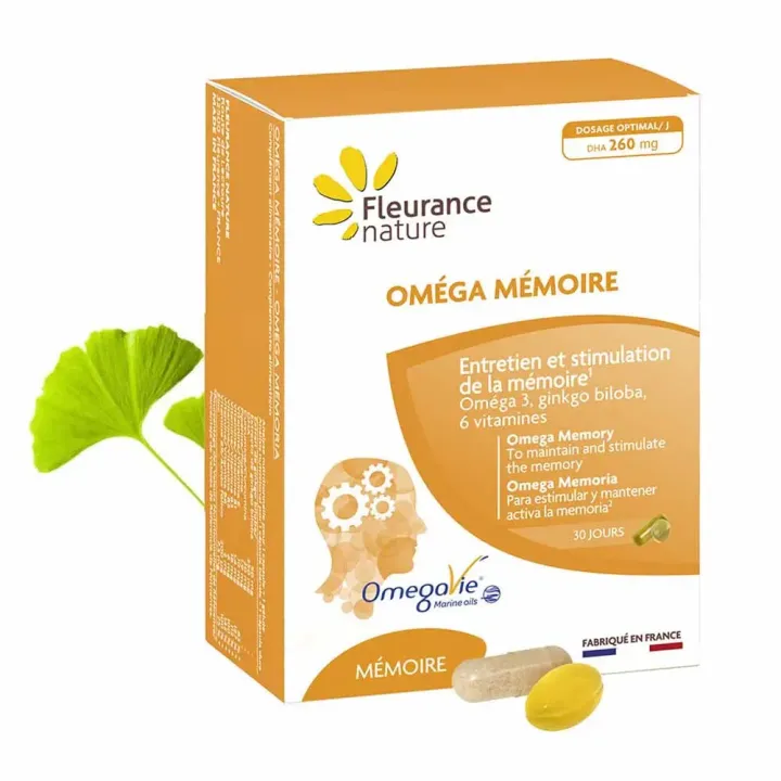Omega Gedächtnis Fleurance Natur - Box mit 30 Kapseln und 30 Gelatinekapseln