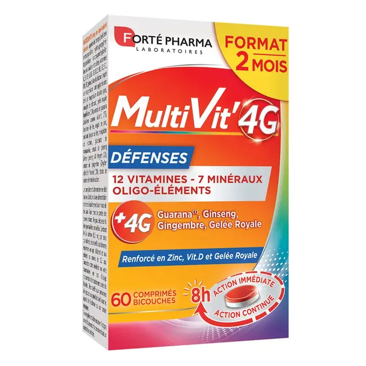MultiVit' 4G Abwehr Forté Pharma - Packung mit 60 zweischichtigen Tabletten