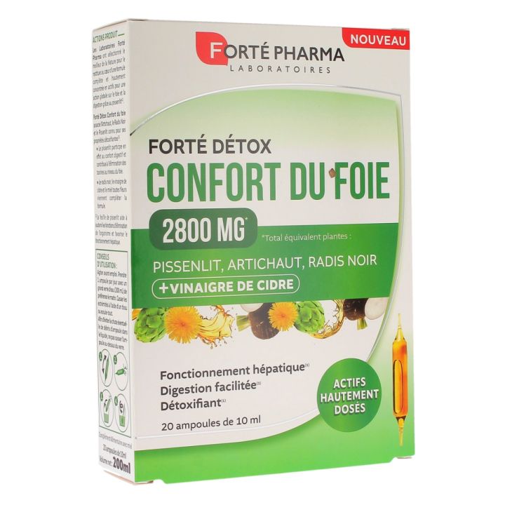 Forté Detox Leberkomfort 2800mg Forté Pharma - Packung mit 20 Ampullen zu 10ml