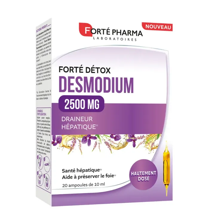 Forté Detox Desmodium 2500mg Forté Pharma - Packung mit 20 Ampullen