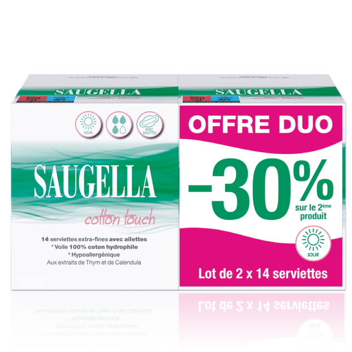 Cotton Touch Extra-dünne Saugella-Taschentücher mit Flügeln Tag - 2er-Pack mit 14 Taschentüchern