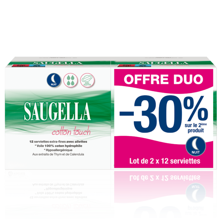 Cotton Touch Extra-dünne Nachtbinden mit Flügeln Saugella - 2 Packungen mit je 12 Binden