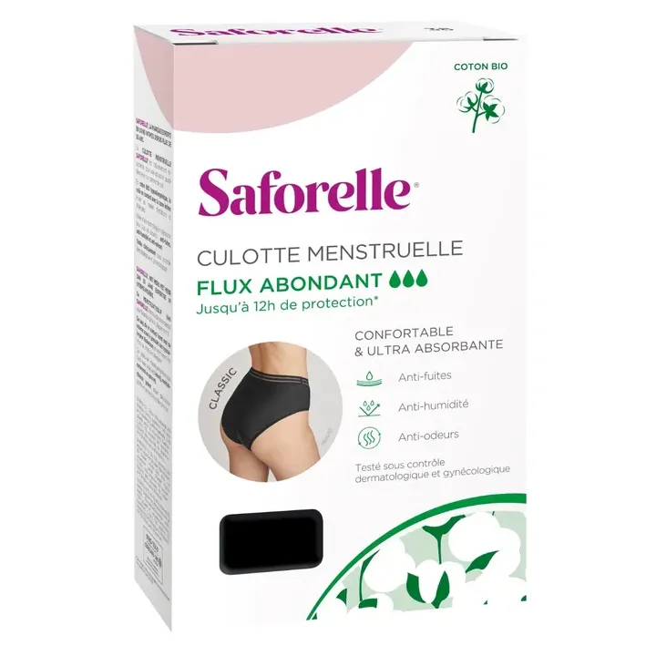 Ultra-absorbierende Menstruationsunterhose Größe 42 Saforelle - 1 schwarze Unterhose