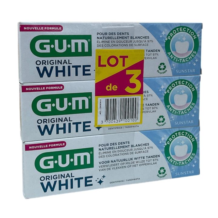 Original White Zahnpasta Gum - 3er Pack mit 75ml Tuben