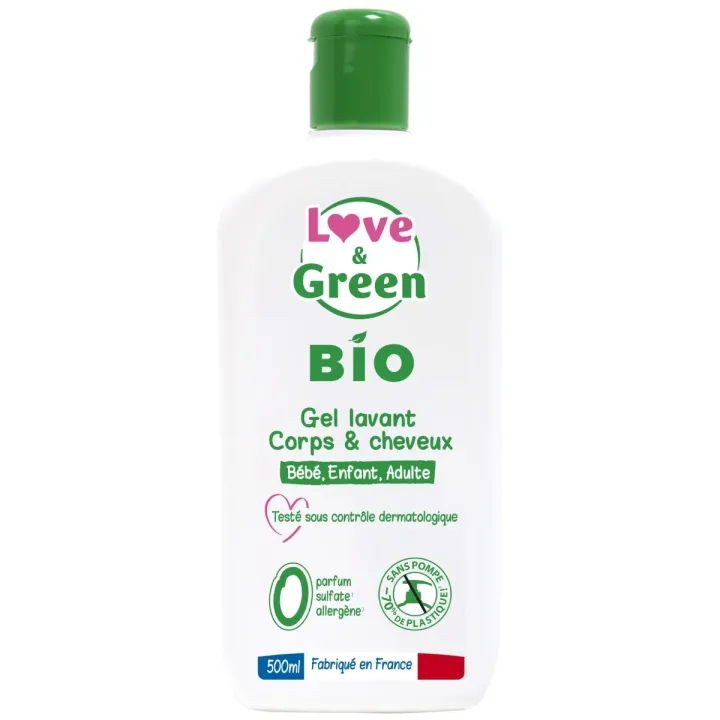 Bio-Duschgel für Körper und Haare Love & Green - Flasche mit 500 ml