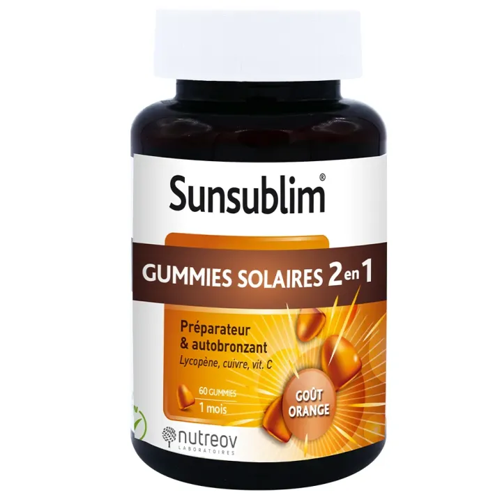 Sunsublim Sonnen-Gummis 2 in 1 Nutreov - Packung mit 60 Gummis