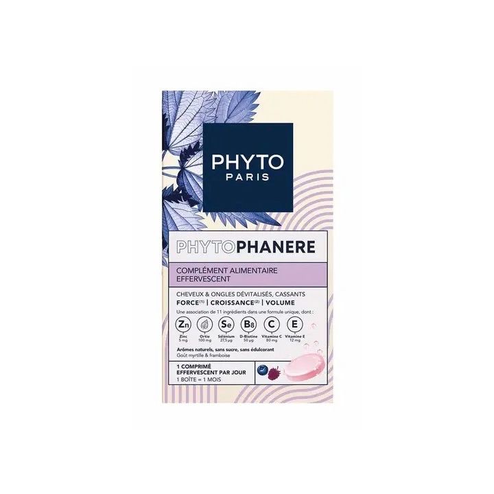 Phytophanère Kraft, Wachstum, Volumen Haare und Nägel Phyto - Packung mit 30 Brausetabletten