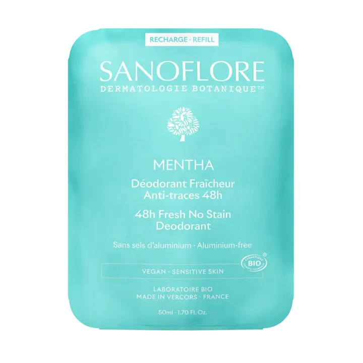 Deodorant Mentha Frische Anti-Flecken 48h bio Sanoflore - Nachfüllung 50ml