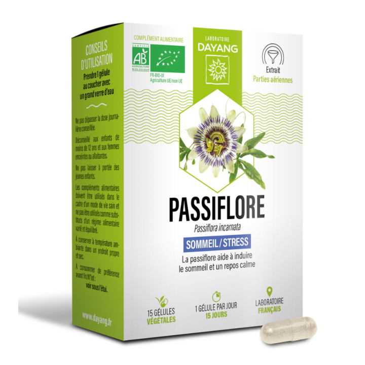 Passionsblume Schlaf und Stress BIO Dayang - Packung mit 30 Kapseln