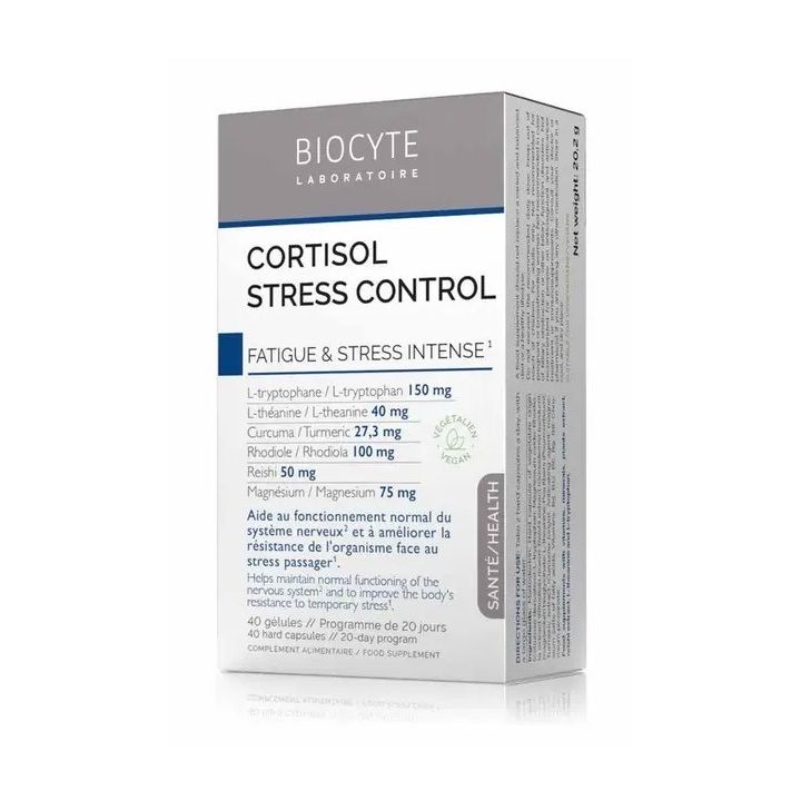 Cortisol Stress Control Müdigkeit und intensiver Stress Biocyte - Packung mit 40 Kapseln