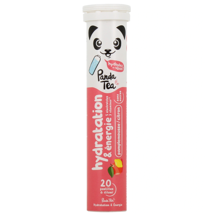 Hydratations- und Energie-Tabletten Geschmack Grapefruit Zitrone Panda Tea - 20 Brausetabletten