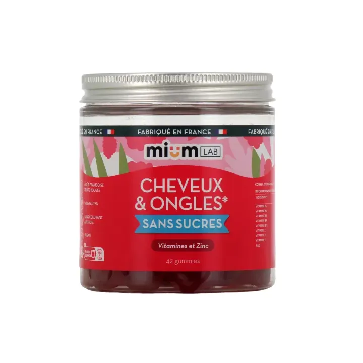 Haare und Nägel ohne Zucker Mium Lab - Dose mit 42 Gummies