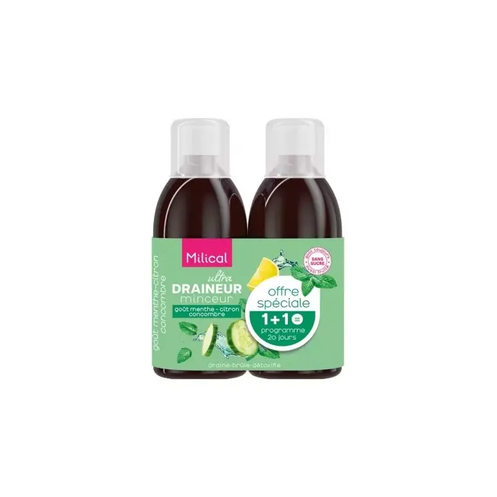 Ultra schlanker Entwässerer Minze Zitrone Gurke Milical - 2er Pack mit 500ml Flaschen