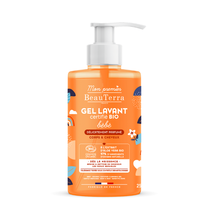 Bio-Waschgel für empfindliche Babyhaut für Körper und Haare Mein erstes Beauterra - Pumpflasche mit 750 ml