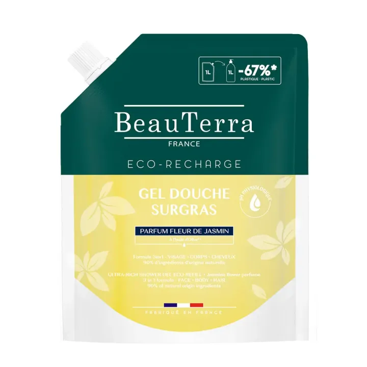 Duschgel mit überfettender Formel, Jasminblüten-Duft, Beauterra - Nachfüllpackung 1L