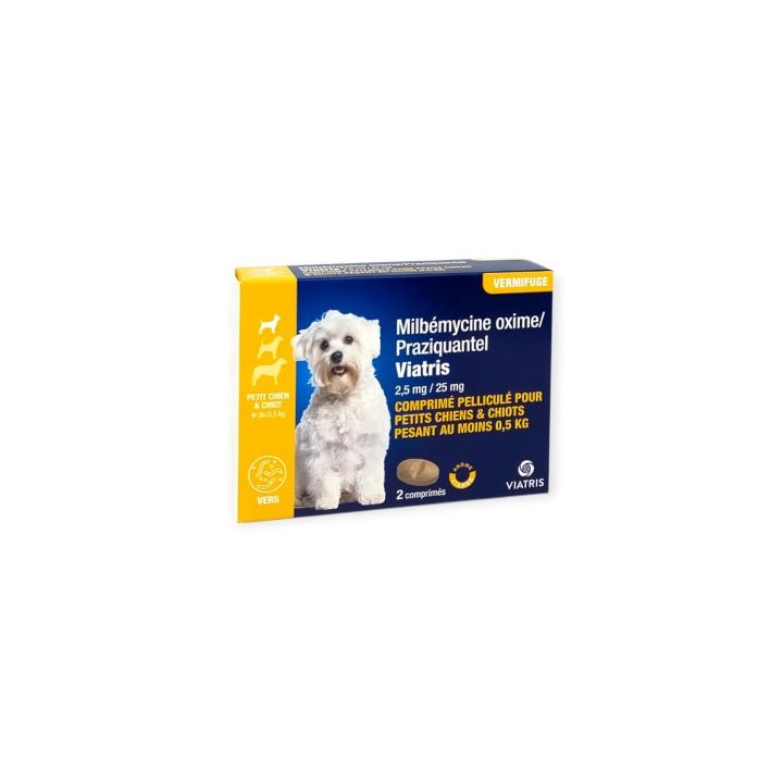 Milbemycin Praziquantel Wurmkur für kleine Hunde und Welpen +0,5kg mit Fleischgeschmack Viatris - Packung mit 2 Tabletten