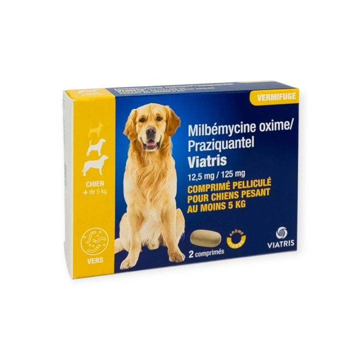 Milbemycin Praziquantel Wurmkur Hund +5kg Fleischaroma Viatris - Packung mit 2 Tabletten