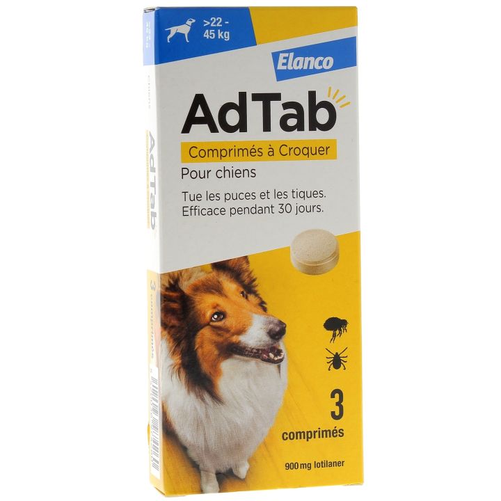 AdTab 900 mg Hund 22-45kg Elanco - Packung mit 3 Kaubleibtabletten