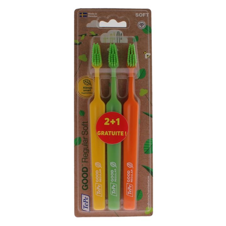 Good regular soft TePe Zahnbürste - 2er Pack Zahnbürsten + 1 gratis