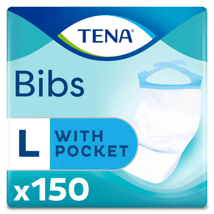 Bibs Schutz für Mahlzeiten 37x66 cm Größe L Tena - Packung mit 150 Schutzvorrichtungen