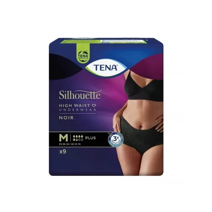 Lady Silhouette Plus Slip Hohe Taille Schwarz Größe M Tena - Paket mit 9 Schutzvorrichtungen