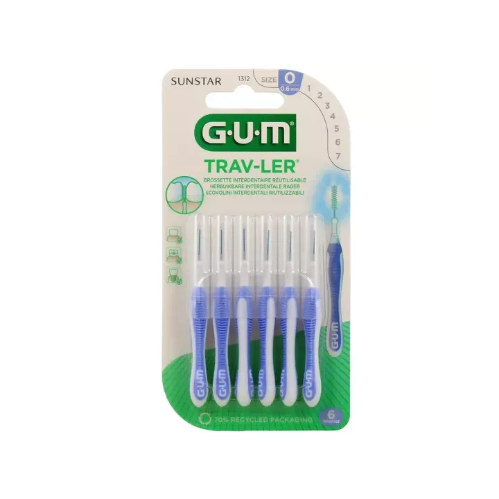 Antibakterielle Interdentalbürste Trav-ler 0,6 mm Gum - 6 Bürsten