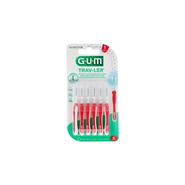 Antibakterielle Interdentalbürste Trav-ler 0,8 mm Gum - 6 Bürsten