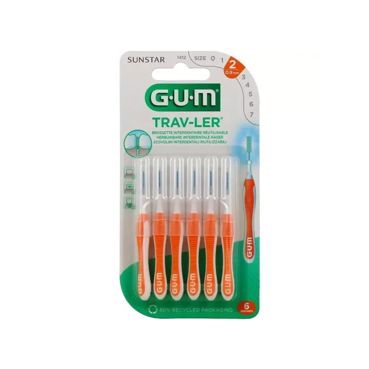 Antibakterielle Interdentalbürste Trav-ler 0,9 mm Gum - 6 Bürsten