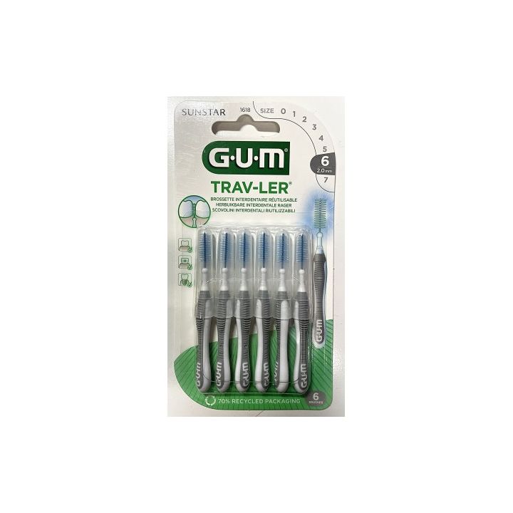 Antibakterielle Interdentalbürste Trav-ler 2,0 mm Gum - 6 Bürsten