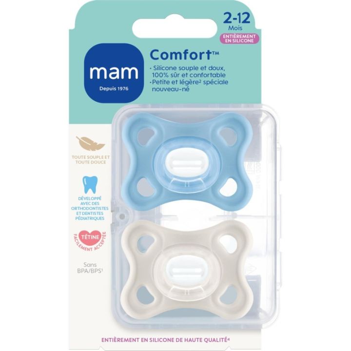 Schnuller Comfort Silikon 2-12 Monate Mam - Packung mit 2 Schnullern