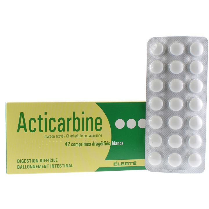 Acticarbine 70 mg bei schwieriger Verdauung Elerté - Packung mit 42 Tabletten